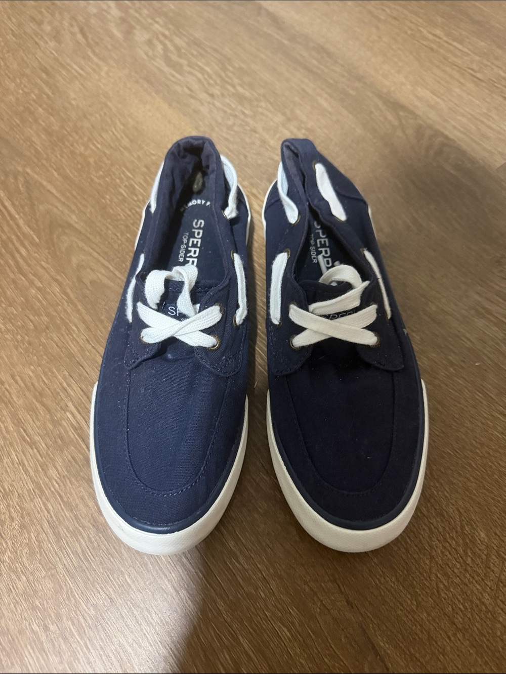 Sperry Navy Canvas Low-Top Boat Shoes with White Laces